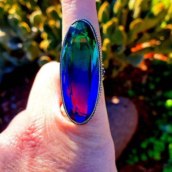 New Amazing Bi-Color Tourmaline 925 Silver Statement Ring. - Picture 5 of 16